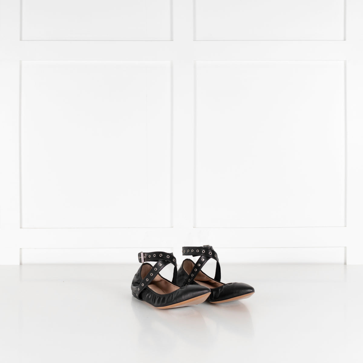 Valentino Love Latch Black Leather Pointed Ballerina Flat