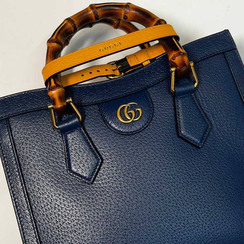 Gucci Navy Blue Diana Bamboo Detail Leather Tote Bag