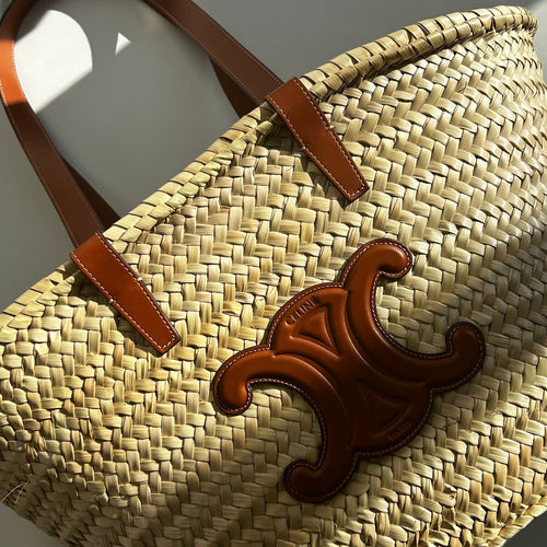 Celine Medium Triomphe Classic Panier Raffia Basket Bag