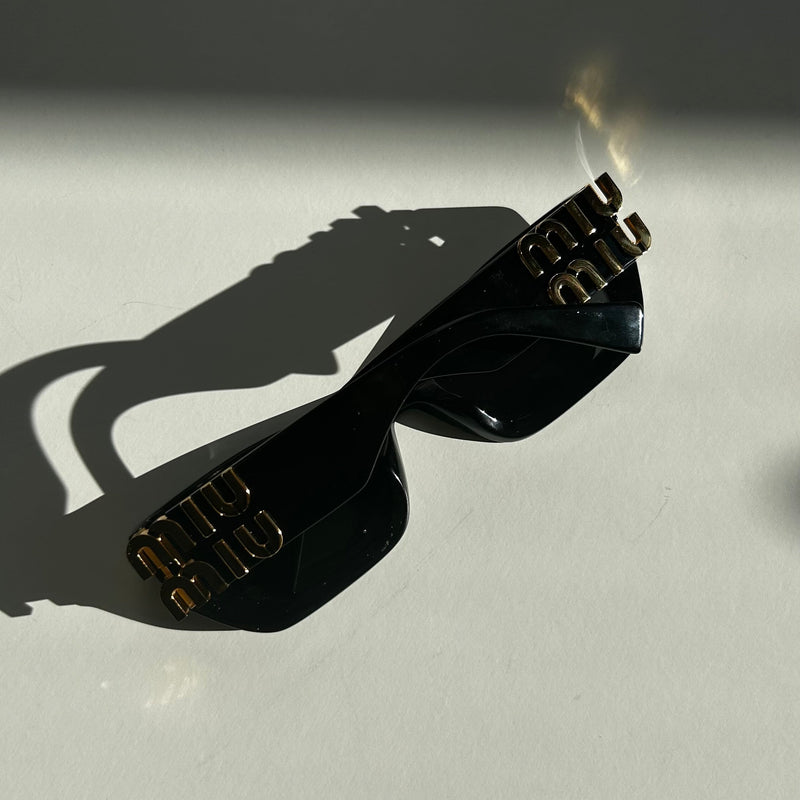 Miu Miu Black Gold Logo Sunglasses