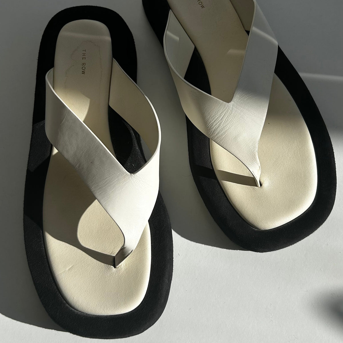 The Row White Leather Ginza Flip Flops