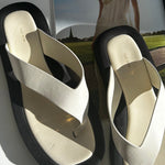 The Row White Leather Ginza Flip Flops