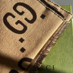 Gucci Brown Logo Wool and Silk Mix Scarf