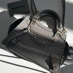 Balenciaga Grey Croc Embossed Mini Neo City Bag