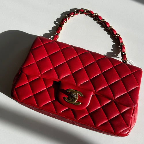 Chanel Mini Classic in Coral Lambskin and Brushed Gold Hardware