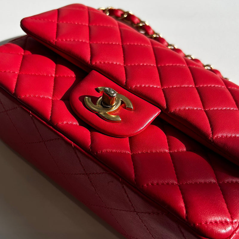 Chanel Mini Classic in Coral Lambskin and Brushed Gold Hardware