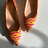 Rupert Sanderson Yellow Orange Pink Print Pointy Pumps