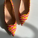 Rupert Sanderson Yellow Orange Pink Print Pointy Pumps
