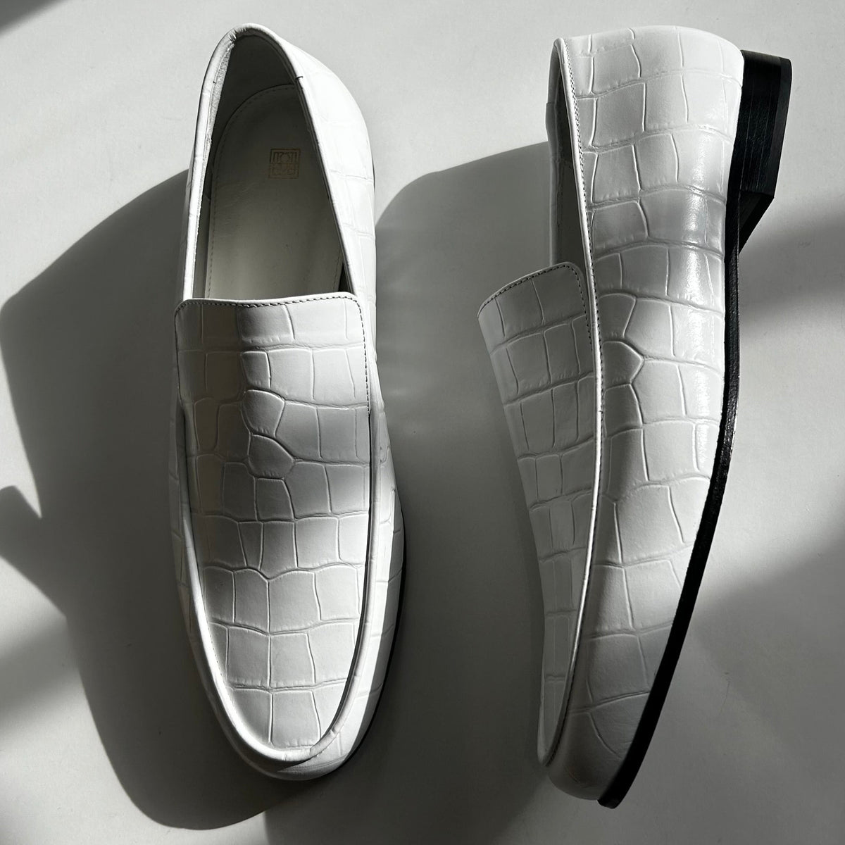 Toteme White Croc-Effect Leather Loafers