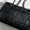 Fendi Black Leather Trim Mesh Logo Tote Bag