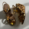Miu Miu Gold Carved Wooden Wedge