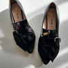 Miu Miu Black Leather Satin Bow Slip On Shoes
