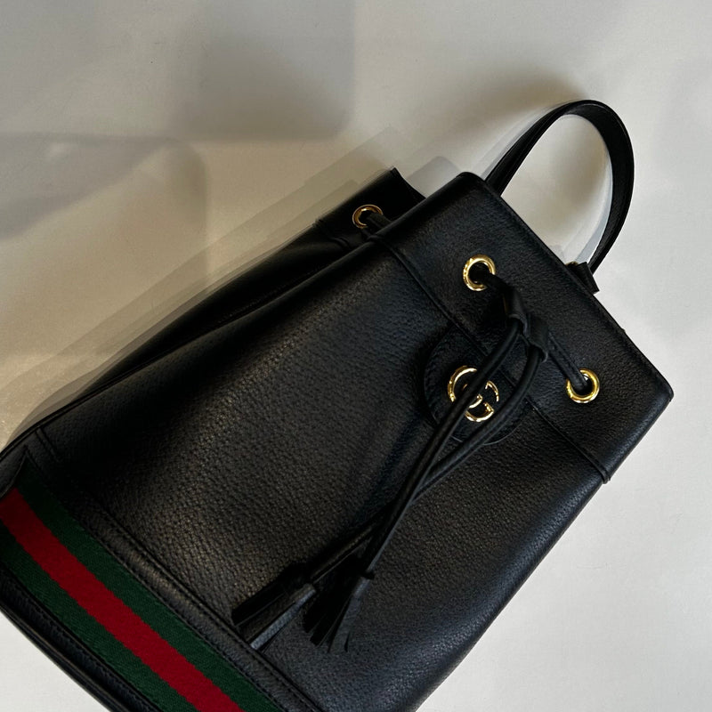 Gucci Black Leather Ophidia Small Bucket Bag