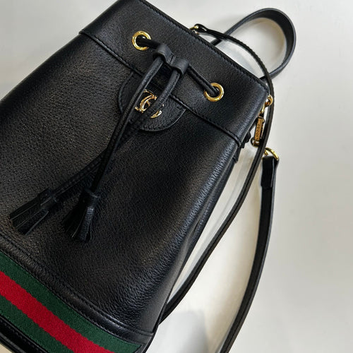 Gucci Black Leather Ophidia Small Bucket Bag