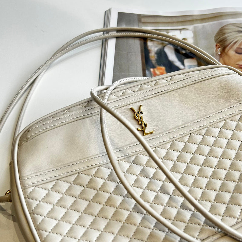 Saint Laurent Off White Quilted Victoire Crossbody Bag