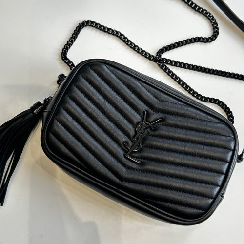 Saint Laurent Black Chevron Mini Lou Camera Bag
