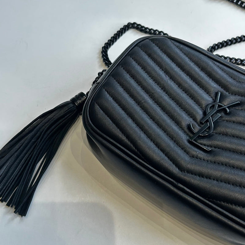 Saint Laurent Black Chevron Mini Lou Camera Bag
