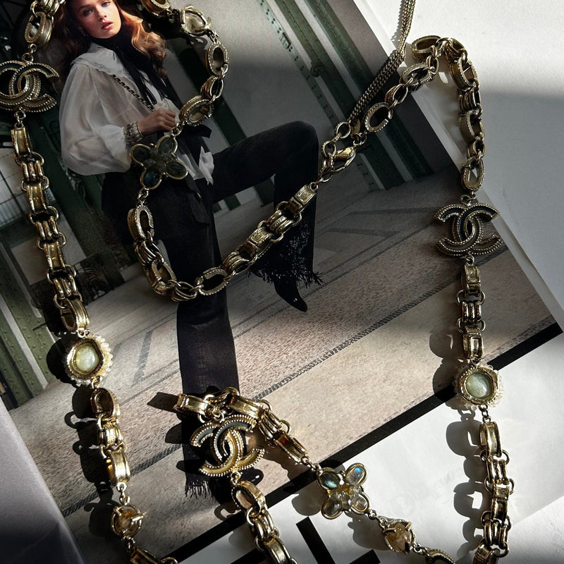 Chanel Gold CC Chalcedony Bead Chain Necklace