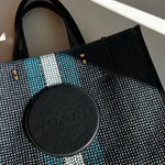 Coach Navy Blue Stripe Straw Exterior Dempsey Tote 40 Bag