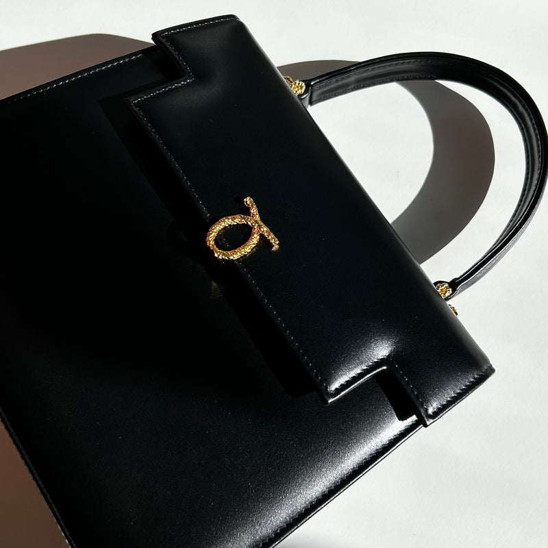 Launer London Black Traviata Leather Bag