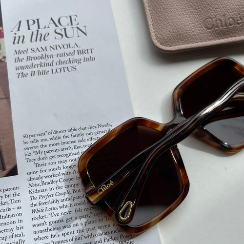 Chloe Brown Faux Tortoise Shell Square Frame Havana Sunglasses