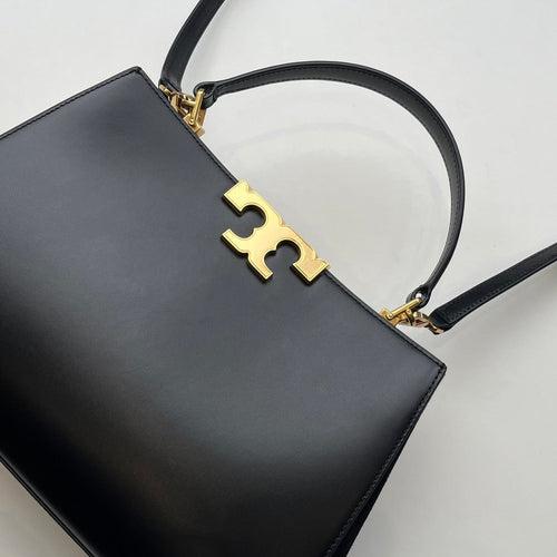 Tory Burch Eleanor Satchel in Black Leather & Suede