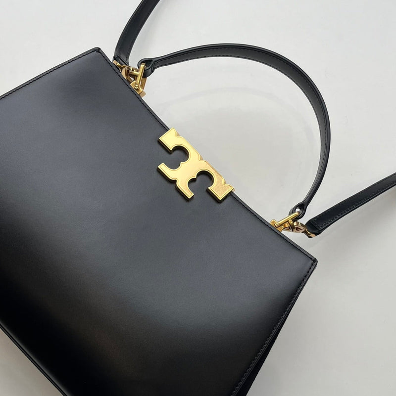 Tory Burch Eleanor Satchel in Black Leather & Suede