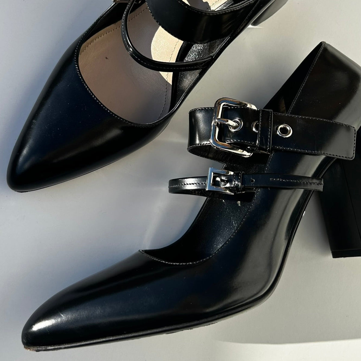 Prada Black Pointed Toe Buckle Up Mary Jane