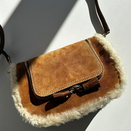 Anya Hindmarch Vere Small Soft Satchel Tan Shearling Crossbody