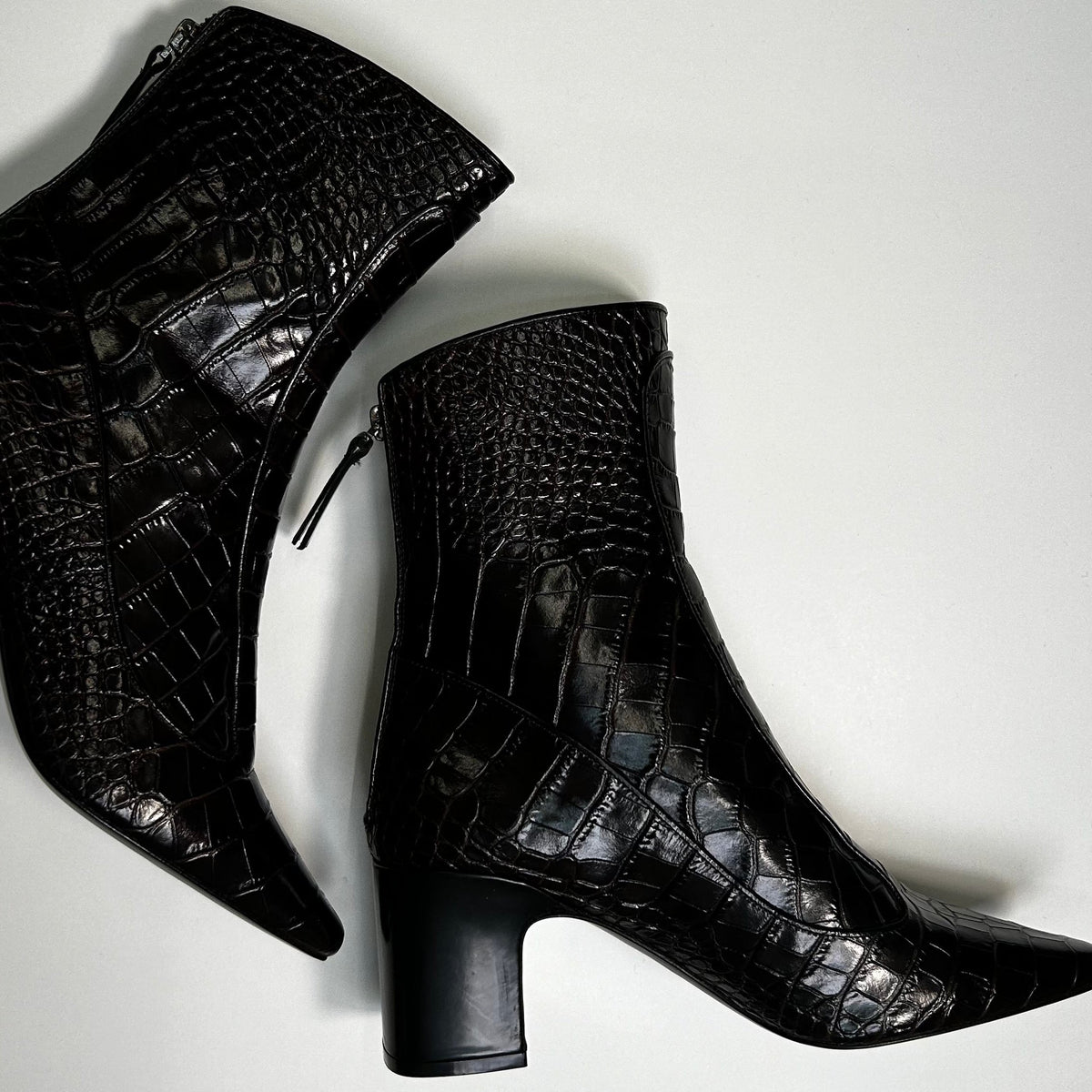 Fabrizio Viti Brown Croc Embossed Ankle High Leather Boots