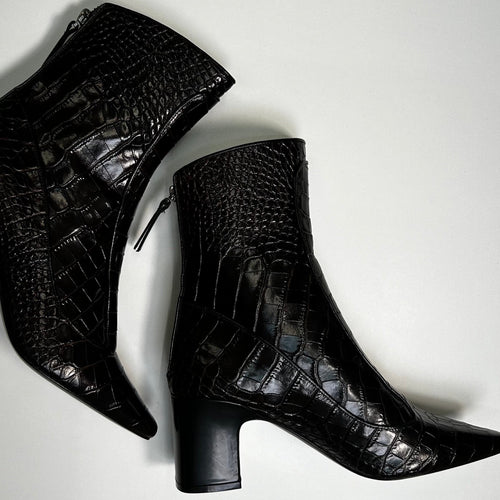 Fabrizio Viti Brown Croc Embossed Ankle High Leather Boots