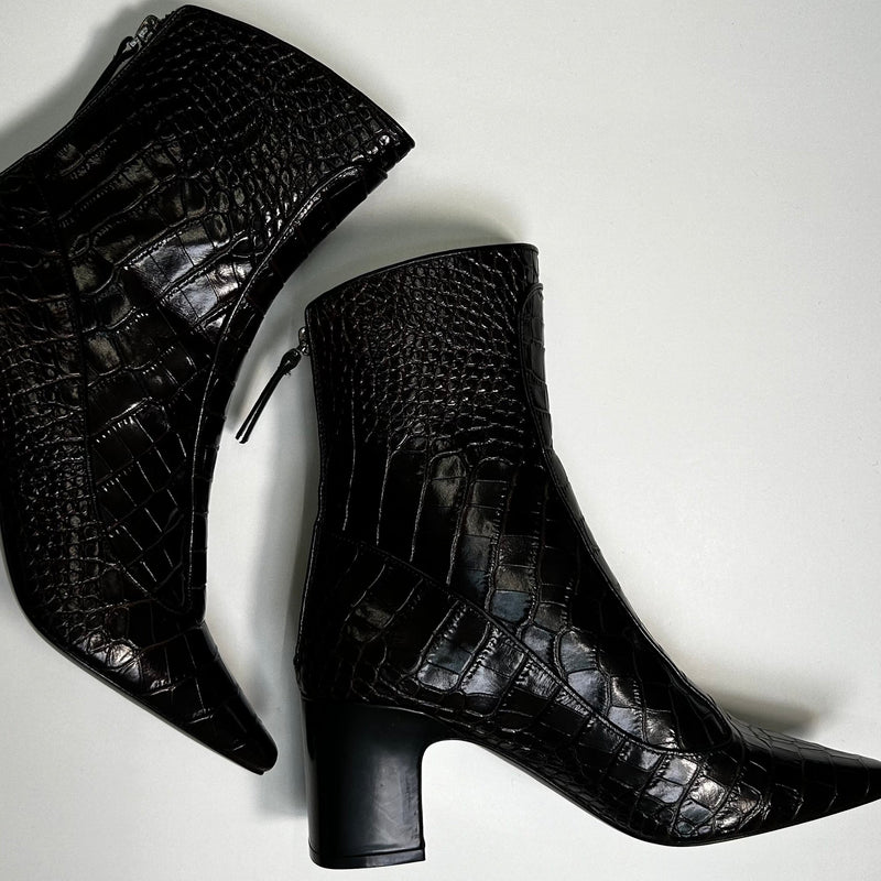Fabrizio Viti Brown Croc Embossed Ankle High Leather Boots