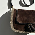 Anya Hindmarch Small Vere Satchel in Coffee Suede with Shearling Trim