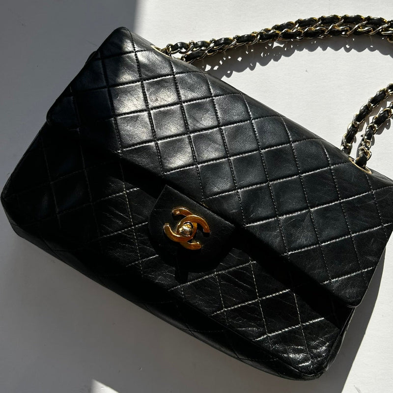 Chanel Black Lambskin Vintage Medium Double Flap Bag