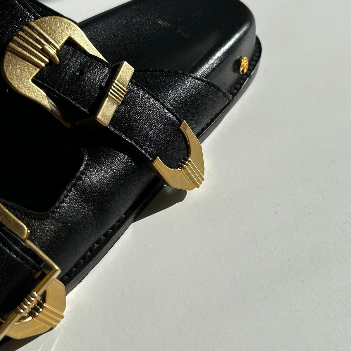 Anine Bing Black Gold Buckle Waylon Double-Strap Sliders