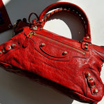 Balenciaga The First 2Way City Bag in Orange Crinkle Leather with Gold Hardware