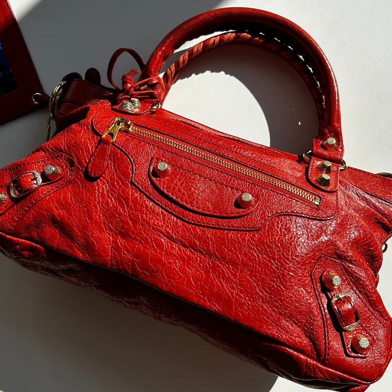 Balenciaga The First 2Way City Bag in Orange Crinkle Leather with Gold Hardware