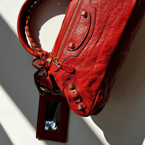 Balenciaga The First 2Way City Bag in Orange Crinkle Leather with Gold Hardware