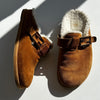 Fendi Suede And Sheepskin Brown Flat Clogs