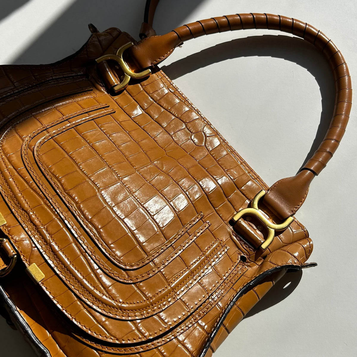 Chloe Tan Croc Effect Marcie Shoulder Bag