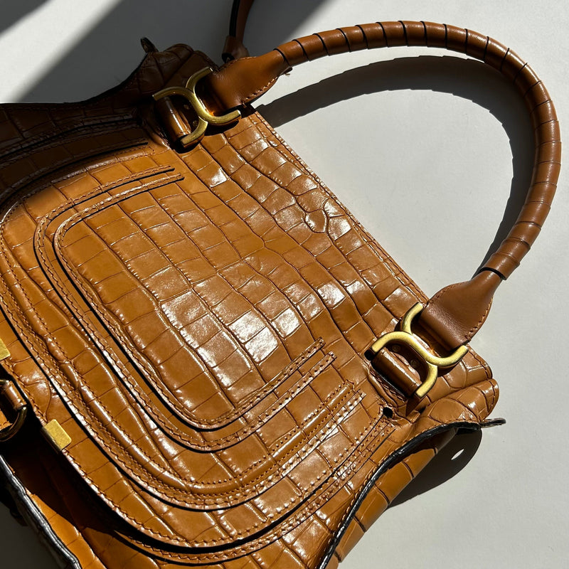 Chloe Tan Croc Effect Marcie Shoulder Bag