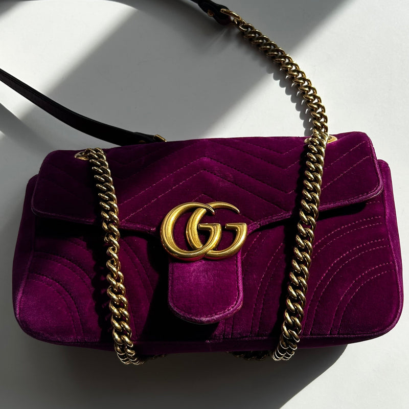 Gucci Purple Velvet Marmont Shoulder Flap Bag