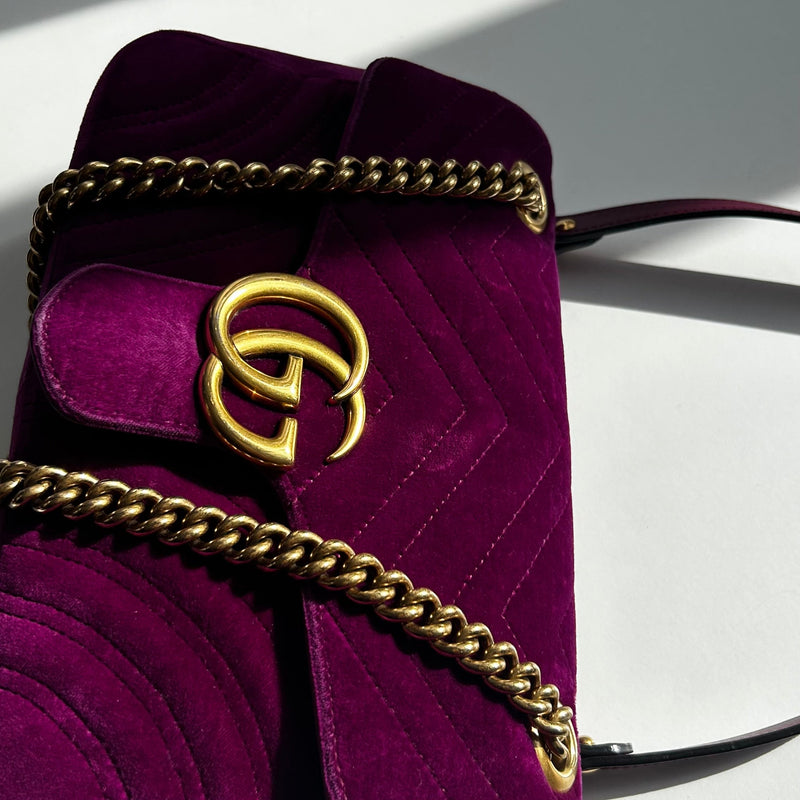 Gucci Purple Velvet Marmont Shoulder Flap Bag