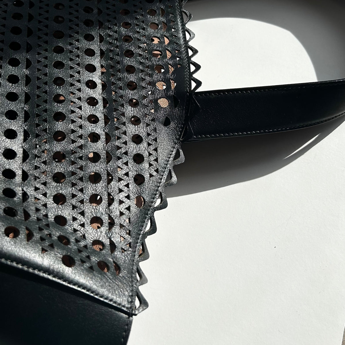 Alaia Black Laser Cut Leather Tote Bag