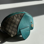 Gucci Beige Blue Leather Trim GG Zoo Whale Coin Purse