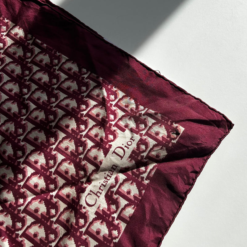 Christian Dior Burgundy Logo Print Square Scarf