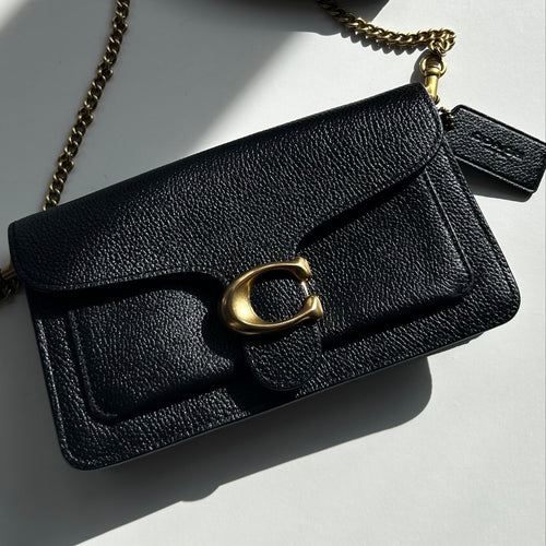 Coach Black Pebble Leather Tabby Chain Clutch