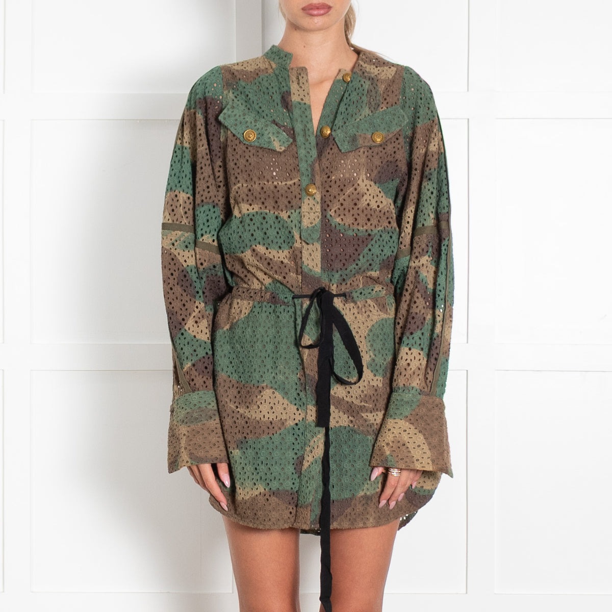 Zadig & Voltaire Pre-loved Khaki Perforated Camo Eyelet Utility Dress