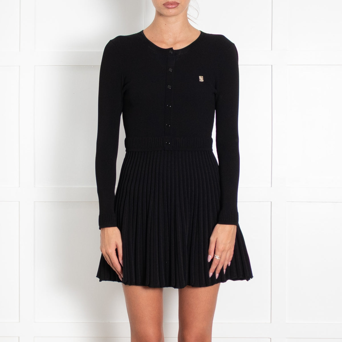 Sandro Black Pleated Knit Short Dress