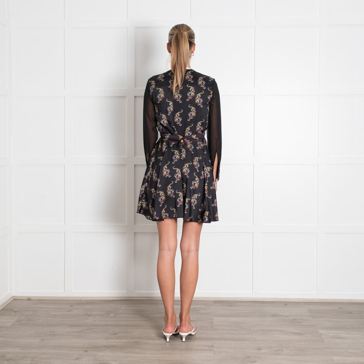 Sandro Black Floral Leopard Motif Zip Front Blouse